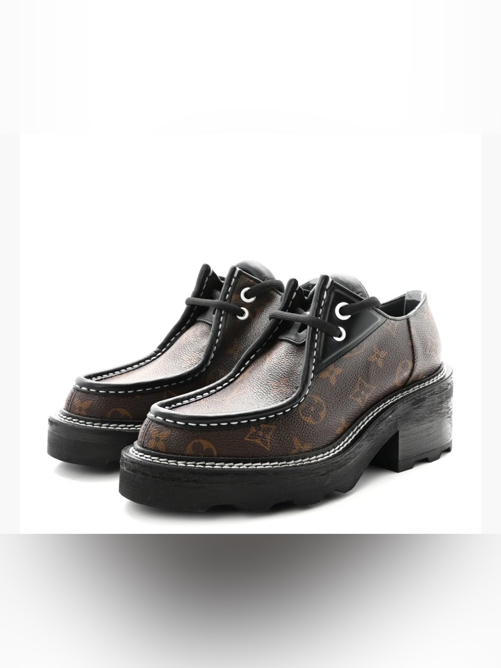 Louis Vuitton Monogram Calfskin Beaubourg Platform Derby Shoes 41 Brown